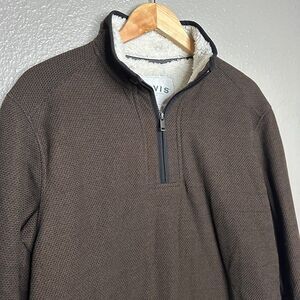 ORVIS MEN'S 1/4 ZIP PULLOVER SHERPA LINED BROWN SWEATER MEDIUM QUARTER ZIP